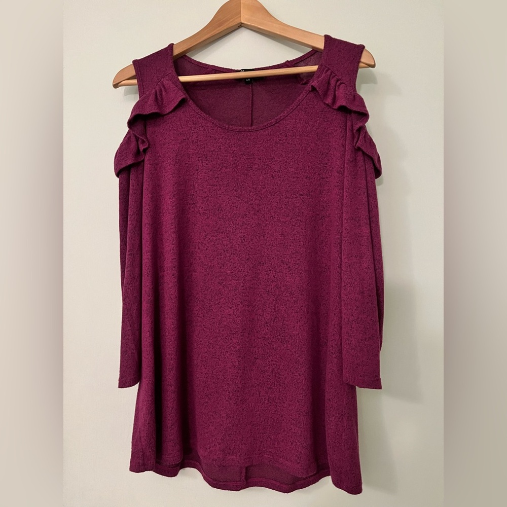 Lily Morgan purple cold shoulder rayon blend tunic style top
